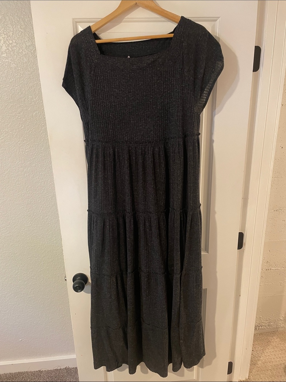 Women's Black Tiered Maxi Dress with Square Neck